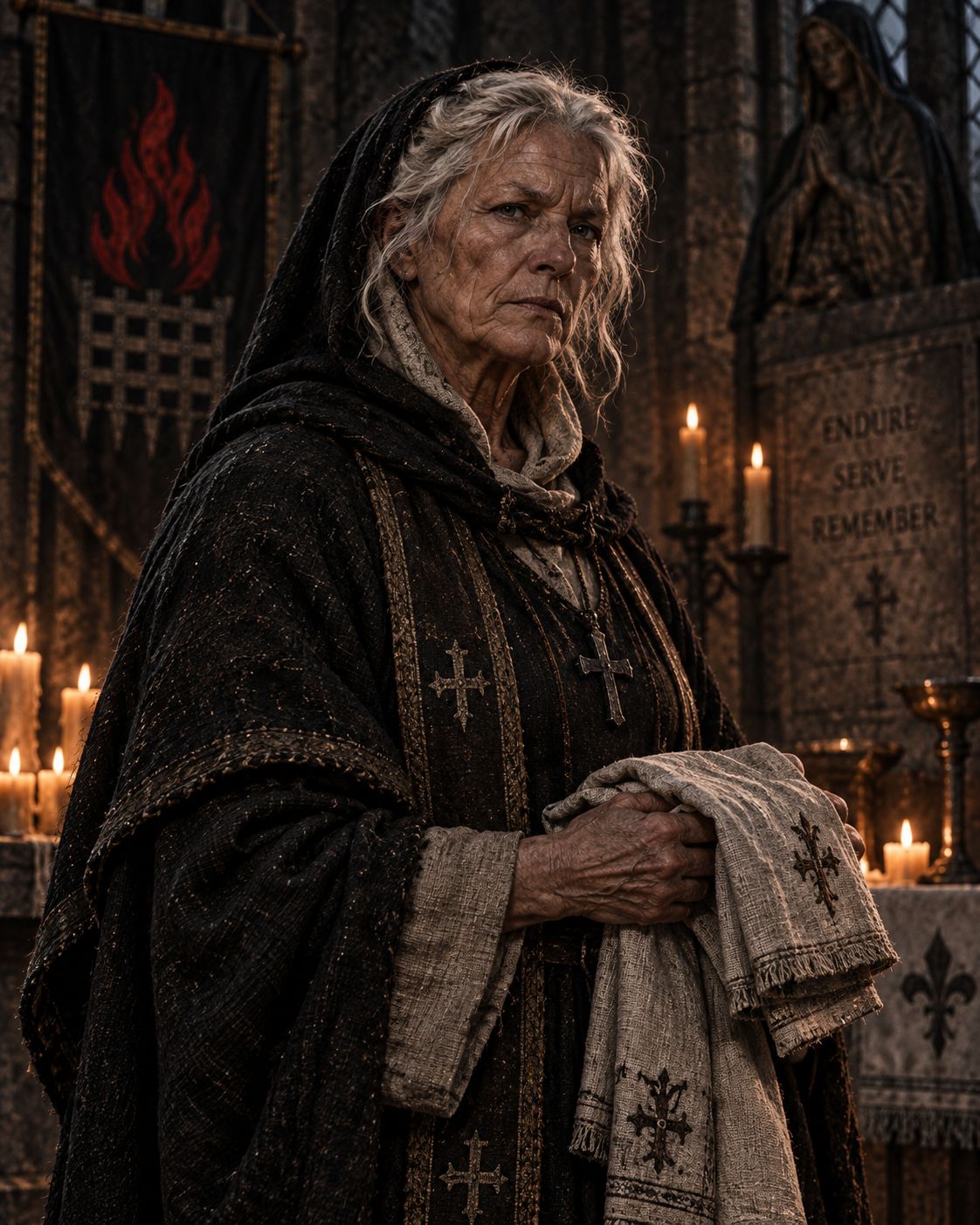 Marta in priest's vestments — the rejected version