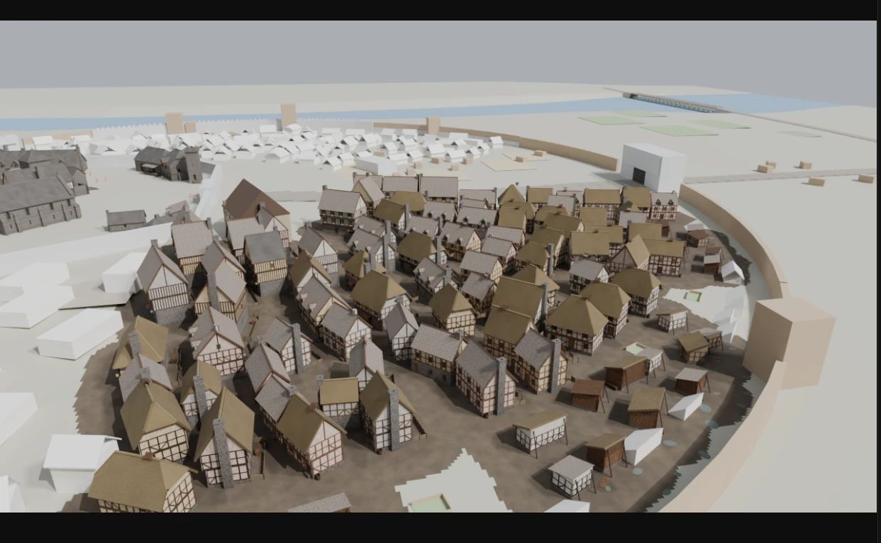 A lit render of the common ward as a living town
