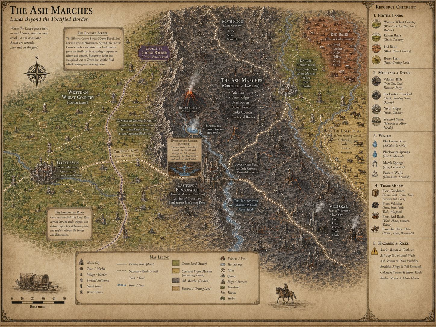 The first AI-generated map of the Ash Marches, annotated with its errors